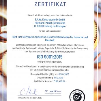 Zertifikat_S.A.W. Elektrotechnik GmbH_9001_deutsch